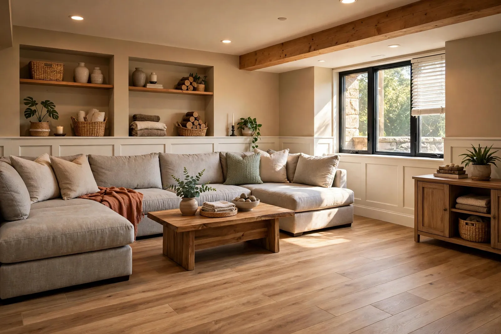 After photo, Basement Rigid Core Plank in Pinefield, by Waldorf Luxury Vinyl Plank Company