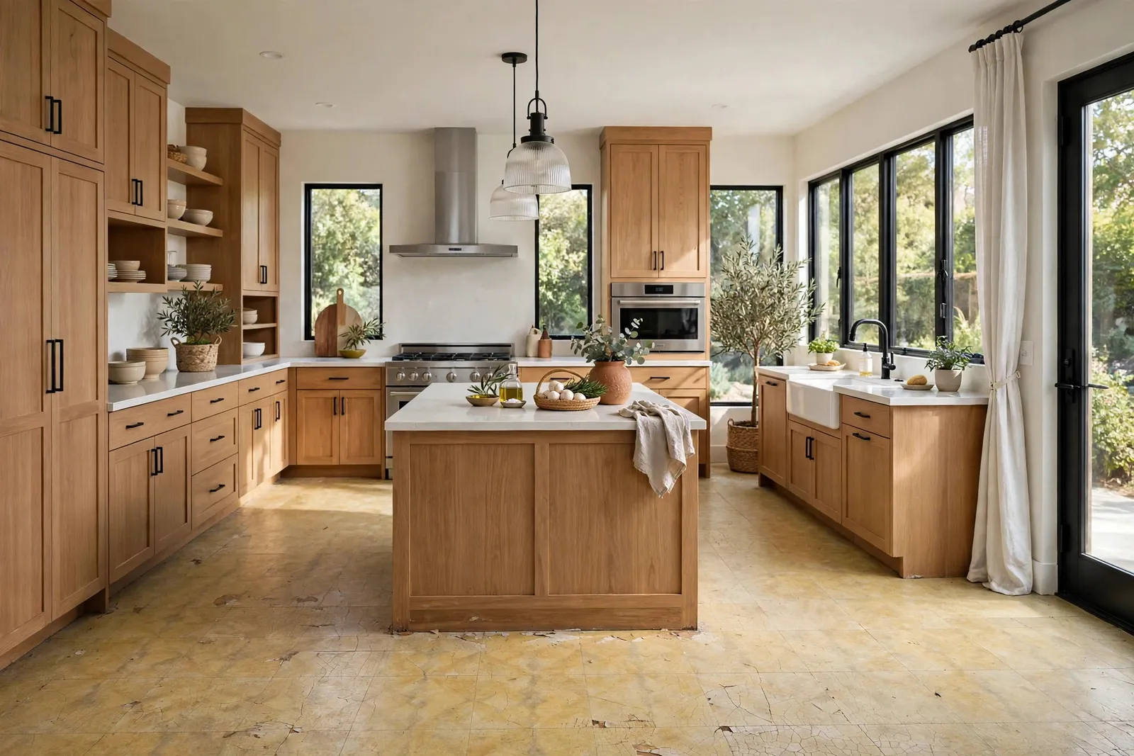 Before photo, Slate Look Tile Through a Wakefield Kitchen and Entry, by Waldorf Luxury Vinyl Plank Company